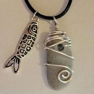 Coastal Maine Wire Wrapped Stone Necklace With Charm